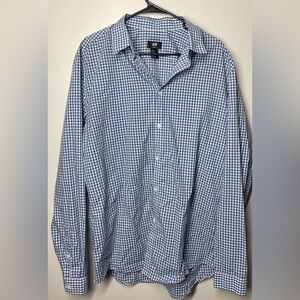 H&M BLUE WHITE Checkered Casual Button Down Easy Iron Slim Fit